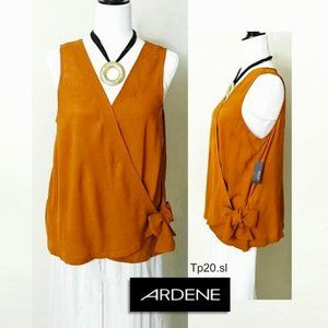 ARDENE Rayon Orange Brown Wrap Front Top V-Neckline Sleeveless Side Bow-Tie Sz M